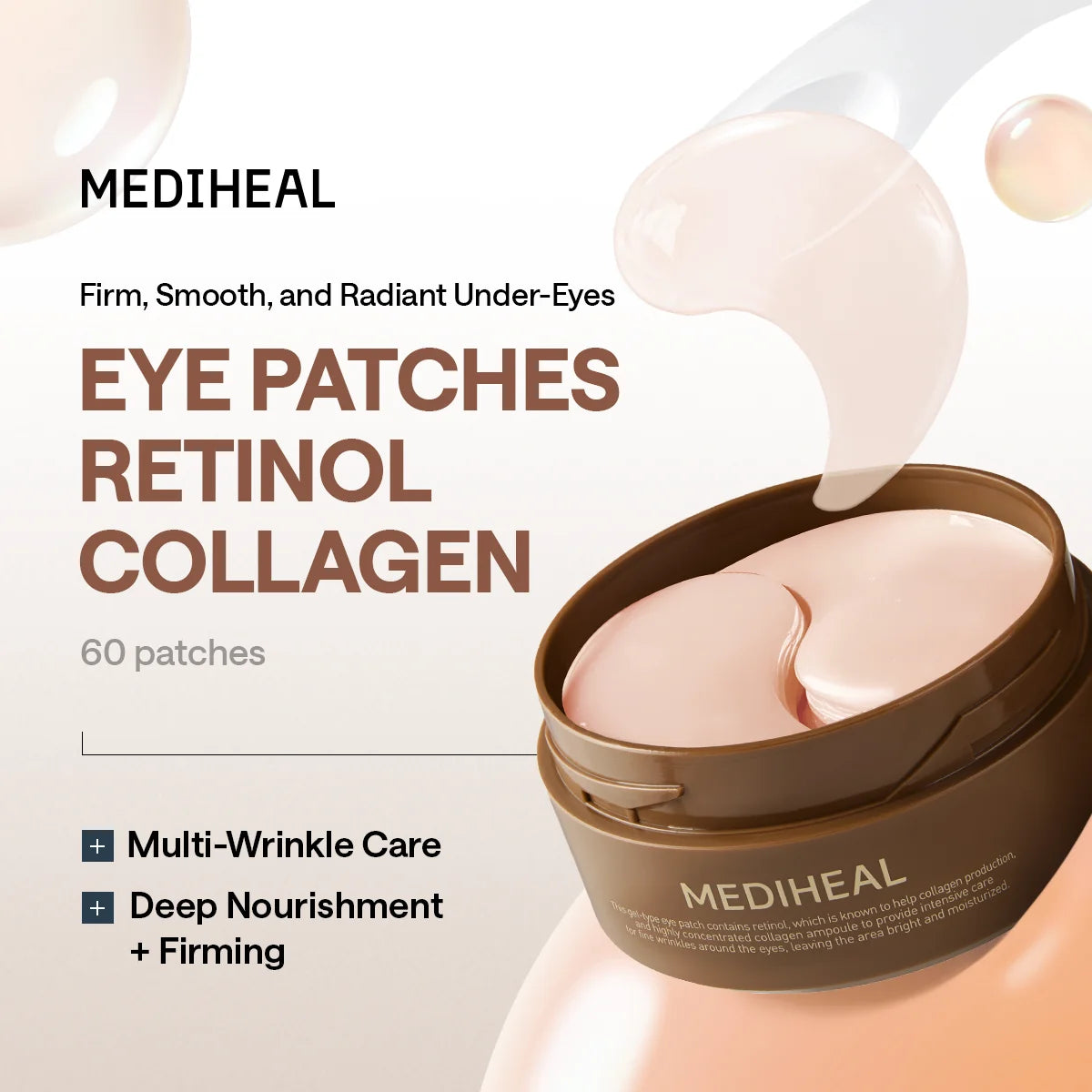 Mediheal Retinol Collagen Eye Ampoule Patch 60 patches — Korean retinol and collagen hydrogel under-eye patches for wrinkles and firmness Australia