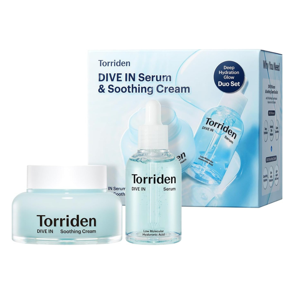 Torriden DIVE-IN set, hyaluronic acid serum 50ml and soothing cream 100ml, Korean hydrate and soothe skincare duo Australia