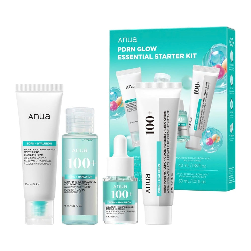 Anua Salmon DNA PDRN Glow Essential Starter Kit — Korean 4-step PDRN routine with cleanser, toner, serum and cream in travel sizes Australia