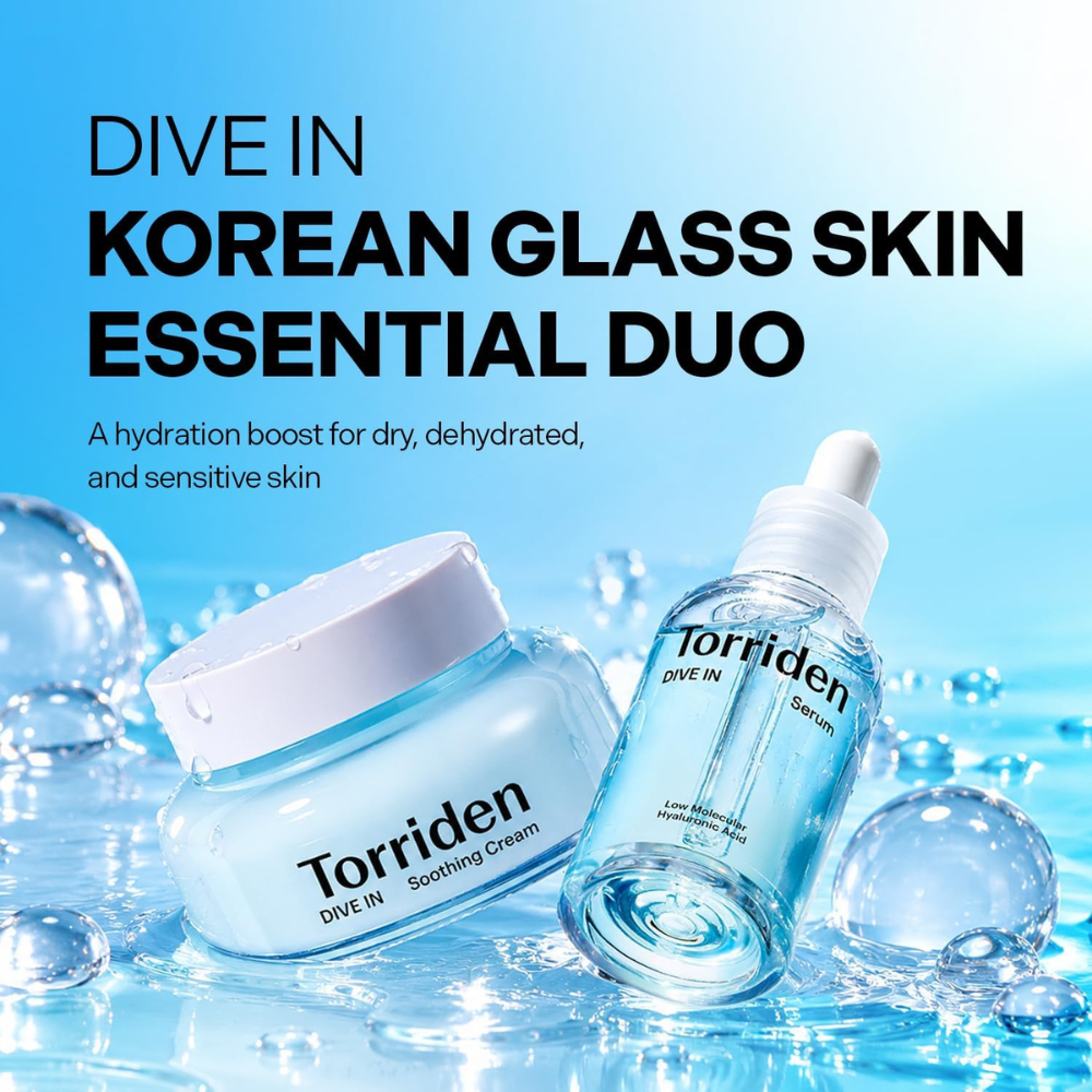 Torriden DIVE-IN set, hyaluronic acid serum 50ml and soothing cream 100ml, Korean hydrate and soothe skincare duo Australia