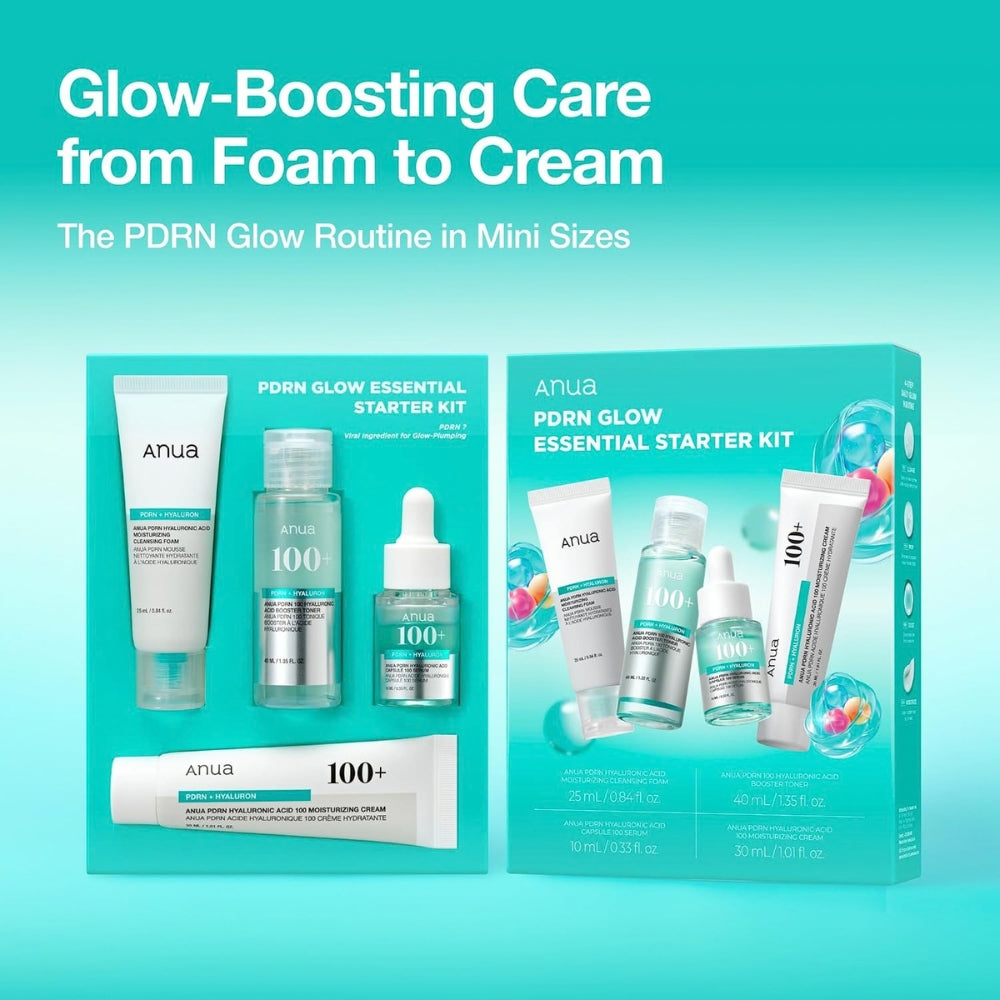 Anua Salmon DNA PDRN Glow Essential Starter Kit — Korean 4-step PDRN routine with cleanser, toner, serum and cream in travel sizes Australia