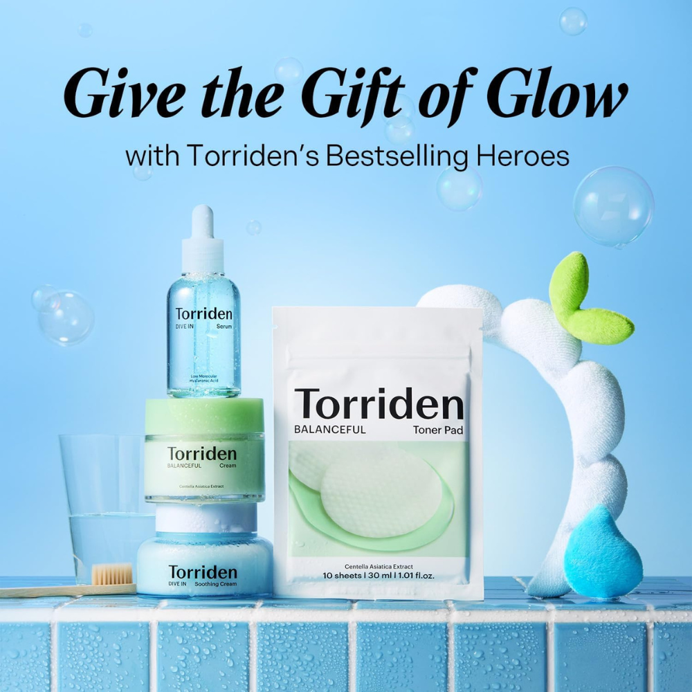 Torriden Softly Hydration Heroes set, DIVE-IN hyaluronic acid serum and soothing cream with BALANCEFUL cica cream and toner pad, Korean skincare gift set Australia