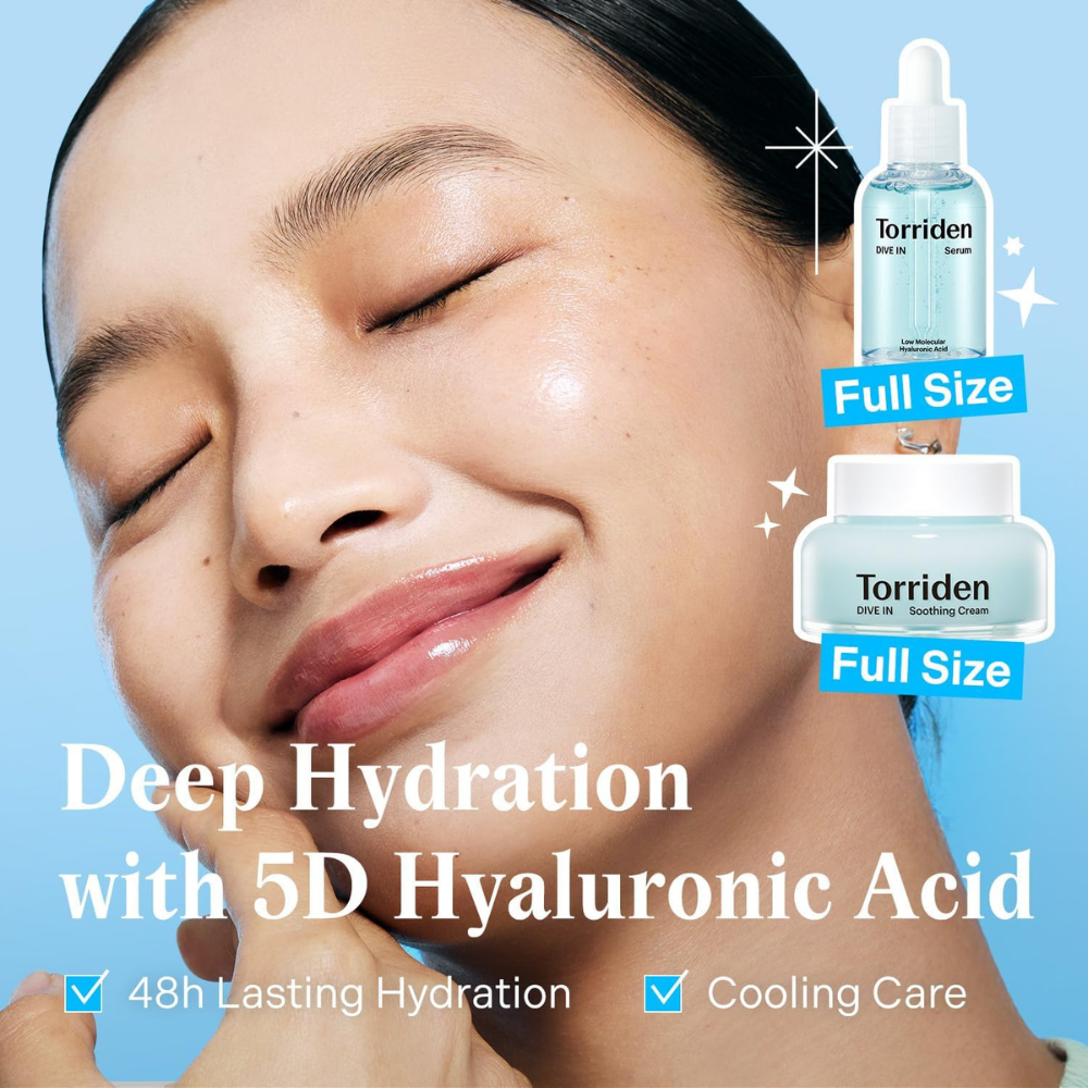 Torriden Softly Hydration Heroes set, DIVE-IN hyaluronic acid serum and soothing cream with BALANCEFUL cica cream and toner pad, Korean skincare gift set Australia