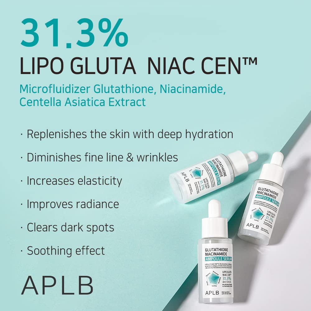 APLB Glutathione Niacinamide Ampoule Serum | LIPO GLUTA NIAC CEN™ 31.3% 1.35 FL.OZ 40ml | Korean Skincare