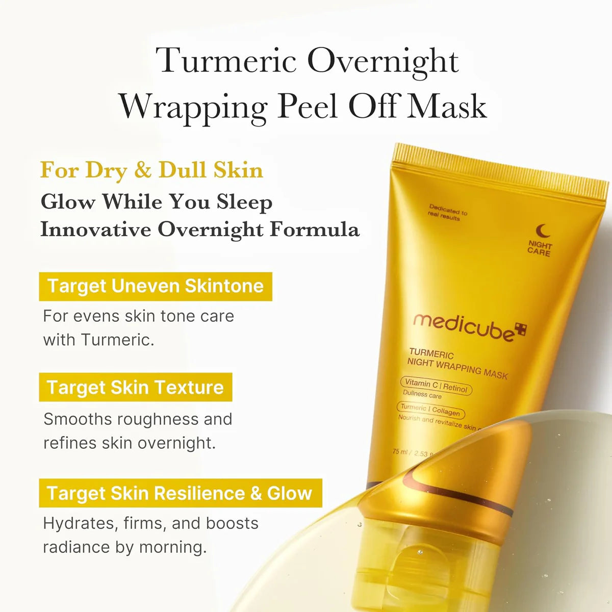 Medicube Kojic Acid Turmeric Night Wrapping Mask 75ml overnight peel-off brightening mask Australia"