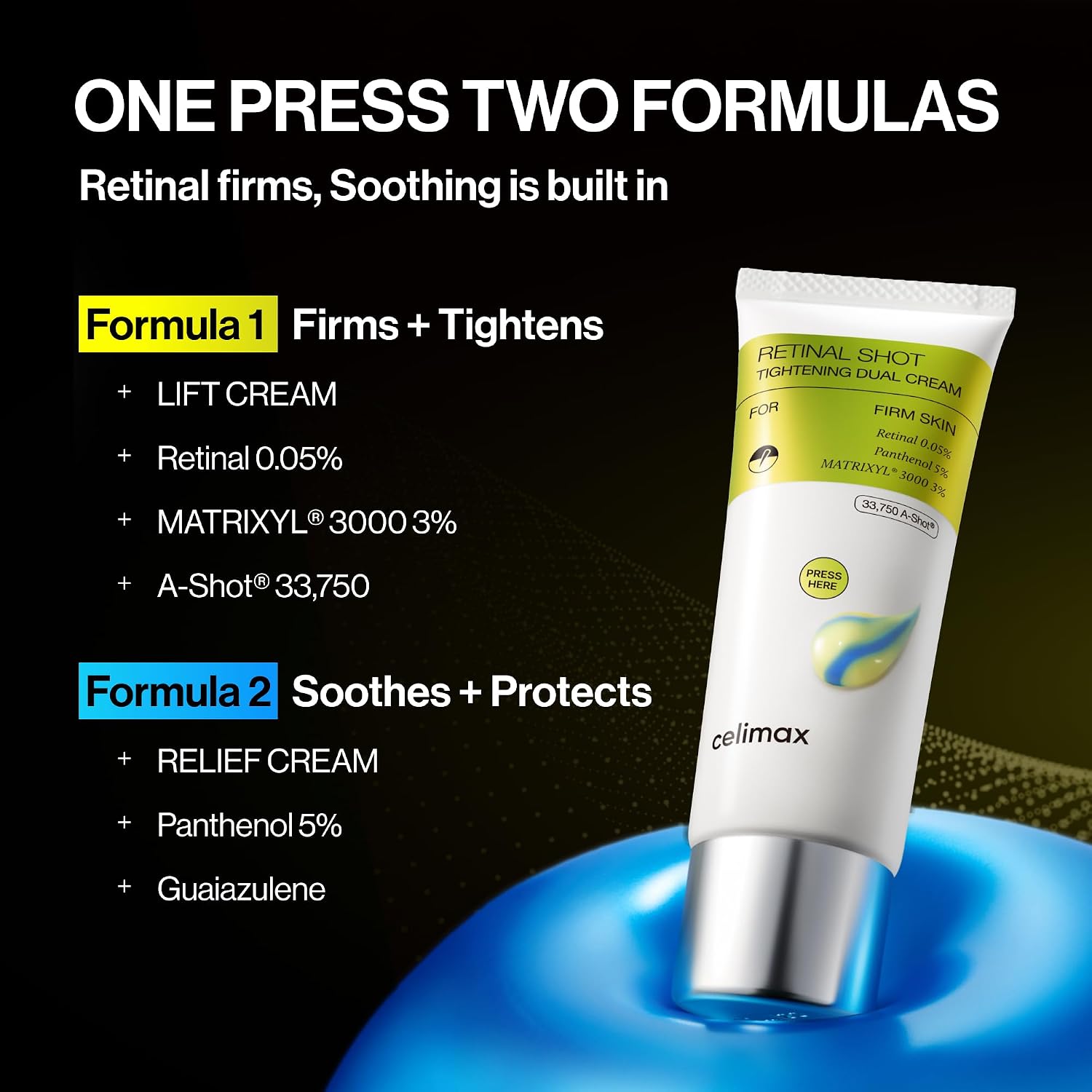 Celimax Vita-A Retinal Shot Tightening Dual Cream 50ml — Korean blue and yellow dual retinal firming cream