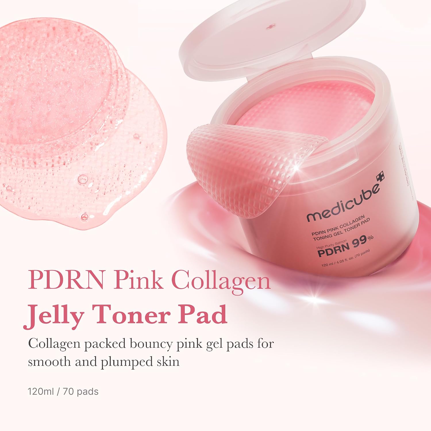Medicube PDRN Pink Collagen Toning Gel Toner Pad 70 pads — Korean salmon DNA PDRN centella soothing toner pads Australia