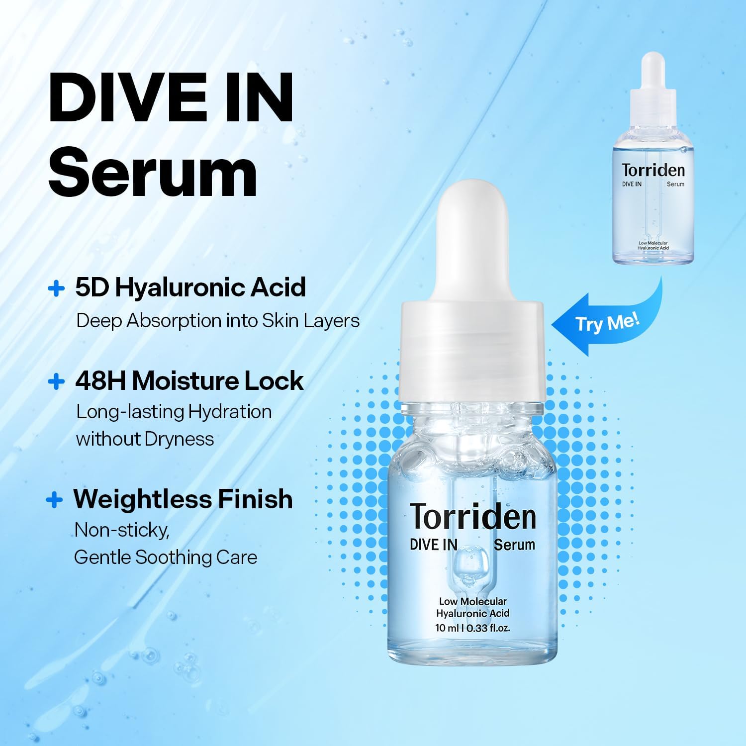 Torriden Serum Discovery Kit, three 10ml Korean serums, DIVE-IN hyaluronic acid, BALANCEFUL cica and CELLMAZING collagen, travel trial set Australia