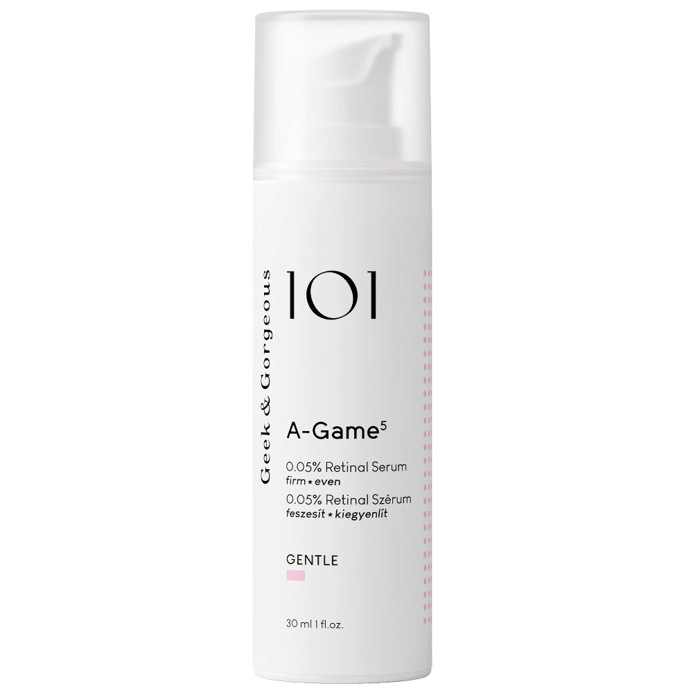 Geek & Gorgeous A-Game 5 0.05% retinal serum 30ml, vegan beginner-friendly retinaldehyde night serum for fine lines and texture Australia