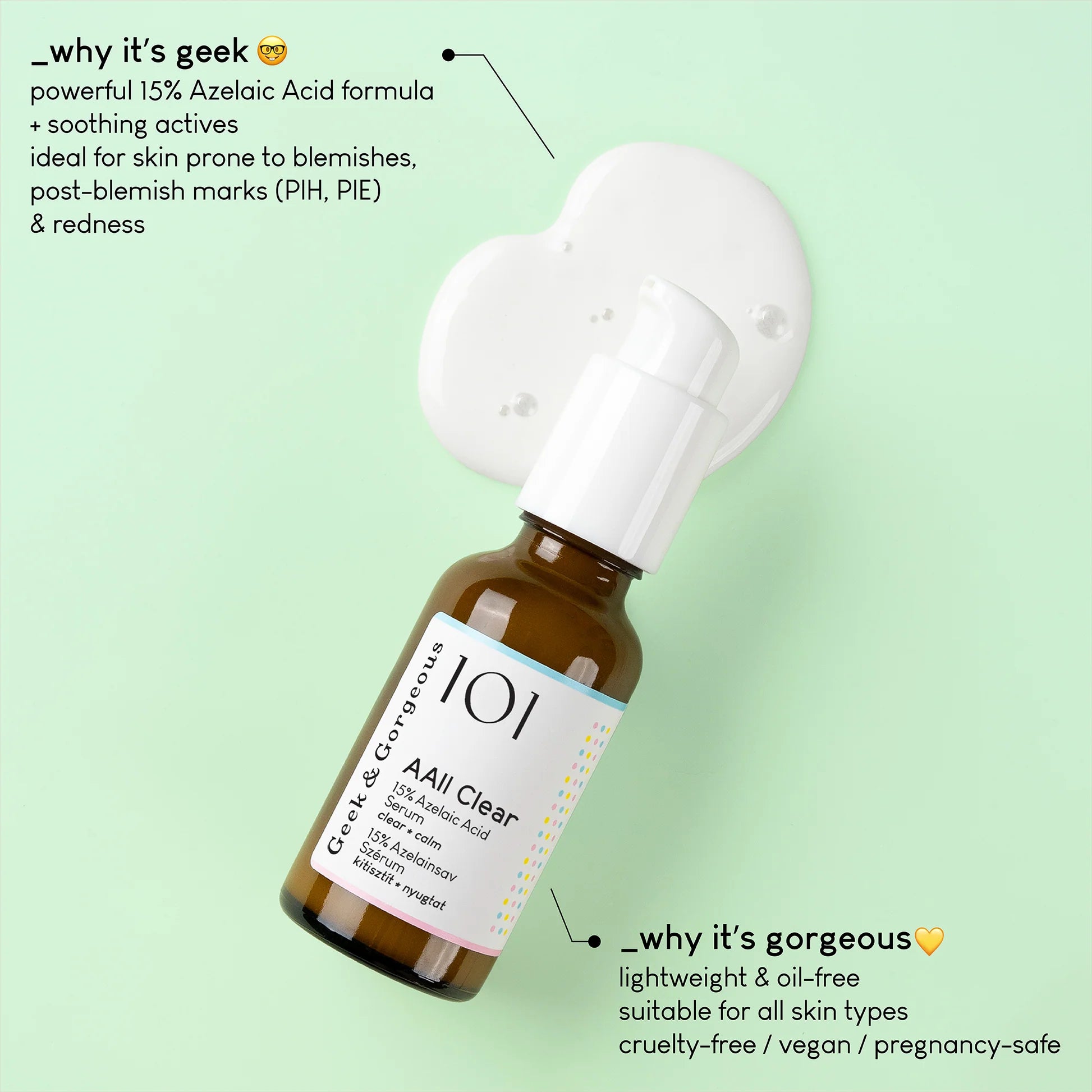 Geek & Gorgeous AAll Clear 15% azelaic acid serum 30ml — fragrance-free vegan serum for blemishes, redness and dark spots Australia