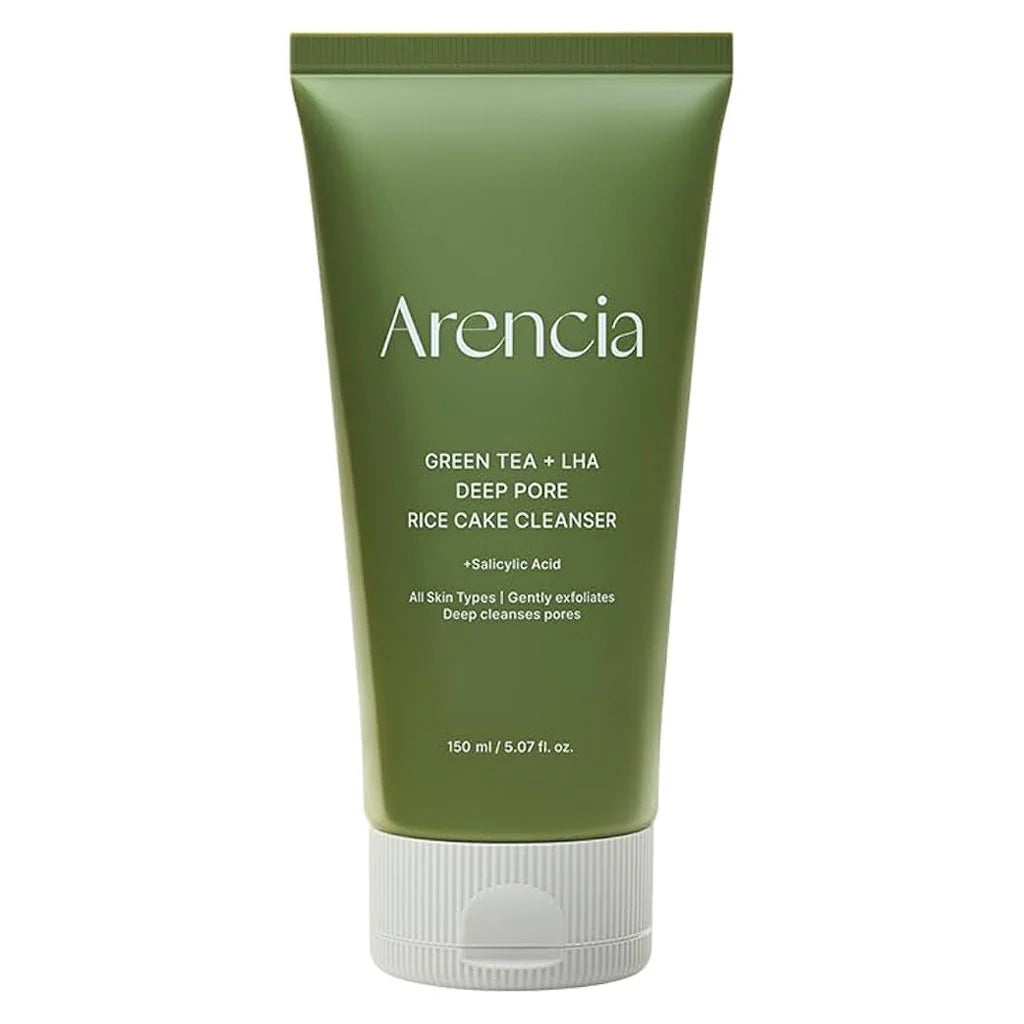 Arencia Green Tea + LHA Deep Pore Rice Cake Cleanser 150ml, vegan Korean green tea and LHA cleanser for clear, refined pores Australia