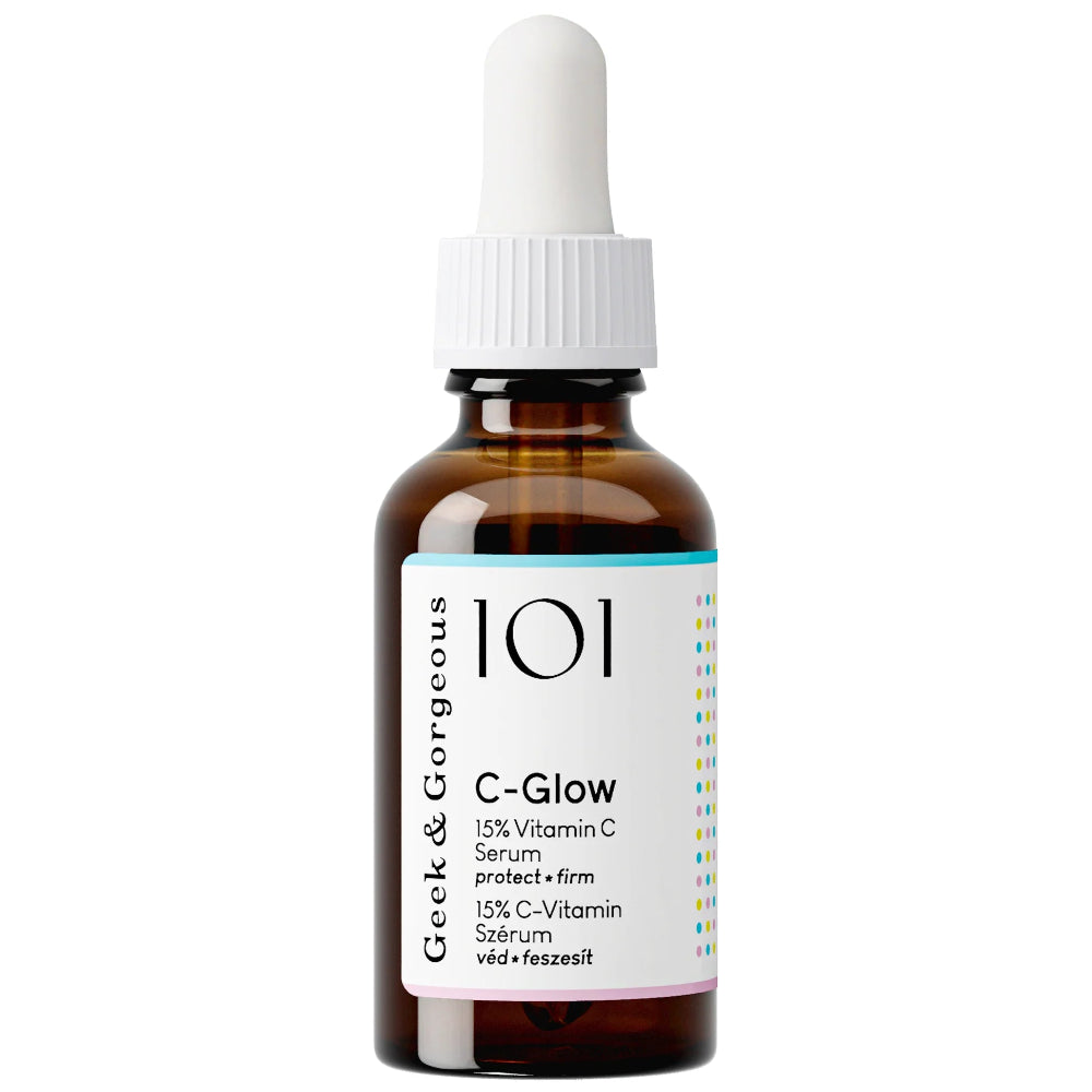 Geek & Gorgeous 101 C-Glow 15% vitamin C serum 30ml, vegan fragrance-free vitamin C and ferulic acid brightening serum Australia