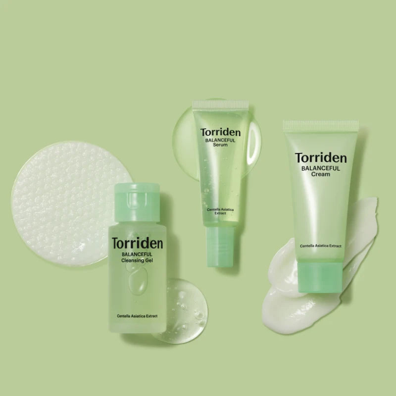 Torriden BALANCEFUL Skin Care Trial Kit, vegan Korean centella (cica) four-piece set with cleanser, toner pad, serum and cream Australia