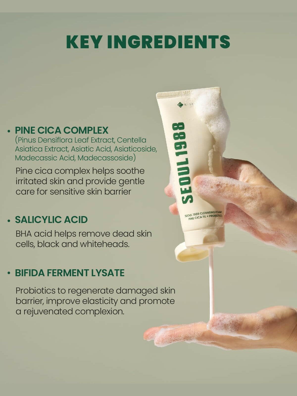 SEOUL 1988 Cleansing Foam : Pine Cica 1% + Probiotics