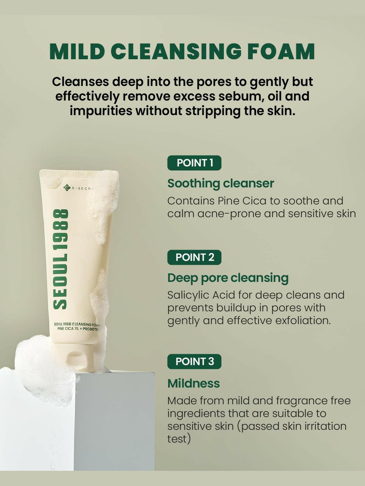 SEOUL 1988 Cleansing Foam : Pine Cica 1% + Probiotics
