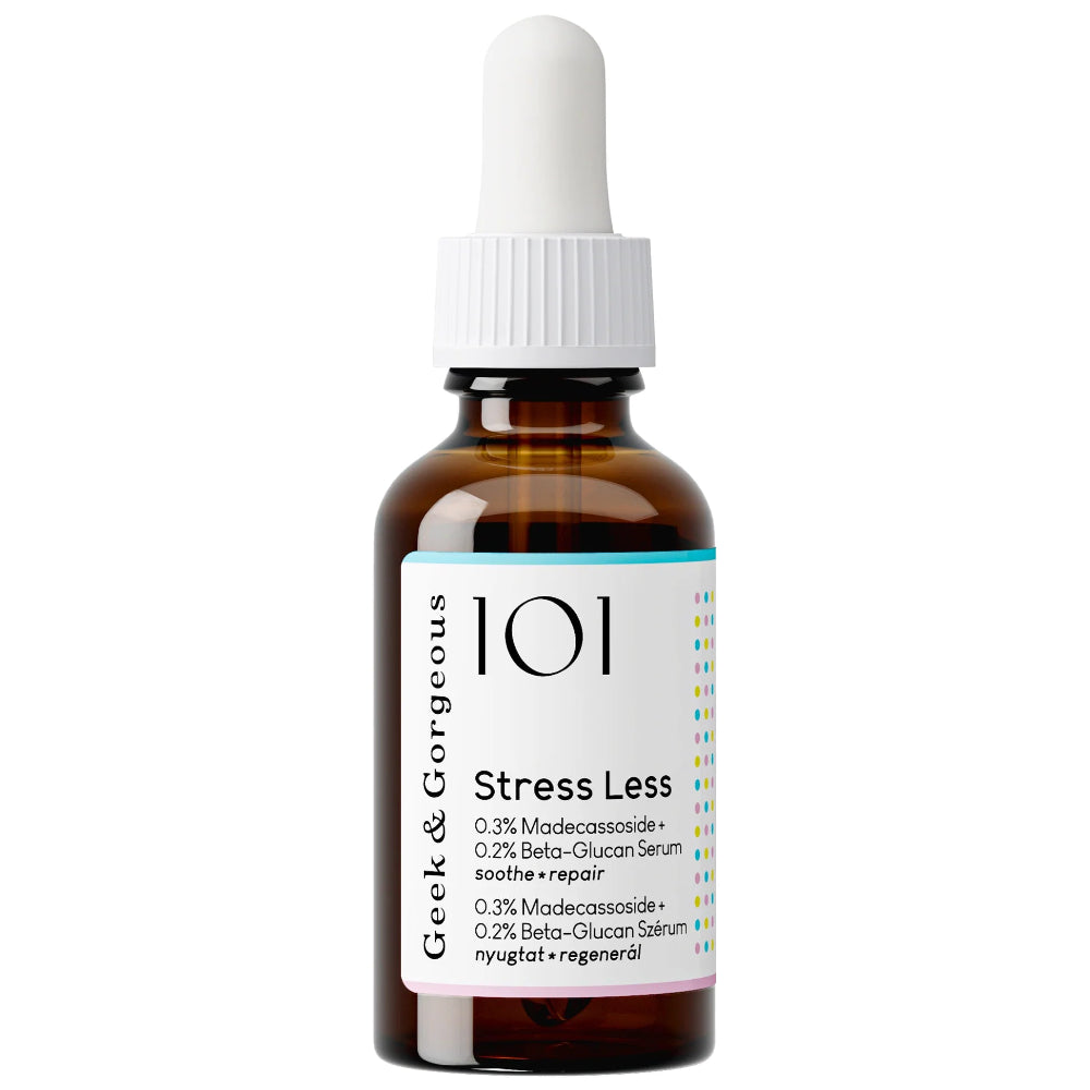 Geek & Gorgeous Stress Less serum 30ml, vegan fragrance-free centella and beta-glucan soothing serum for sensitive, redness-prone skin Australia