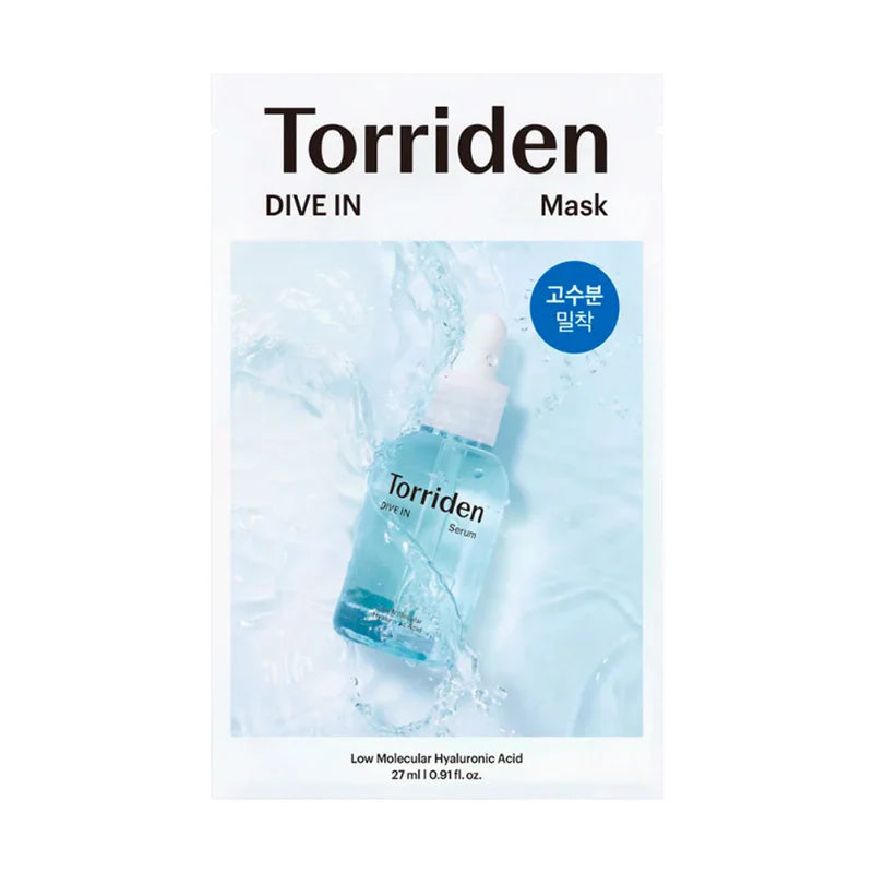 Torriden DIVE-IN Low Molecular Hyaluronic Acid Mask Pack, vegan Korean five-form hyaluronic acid hydrating sheet mask for dewy skin Australia