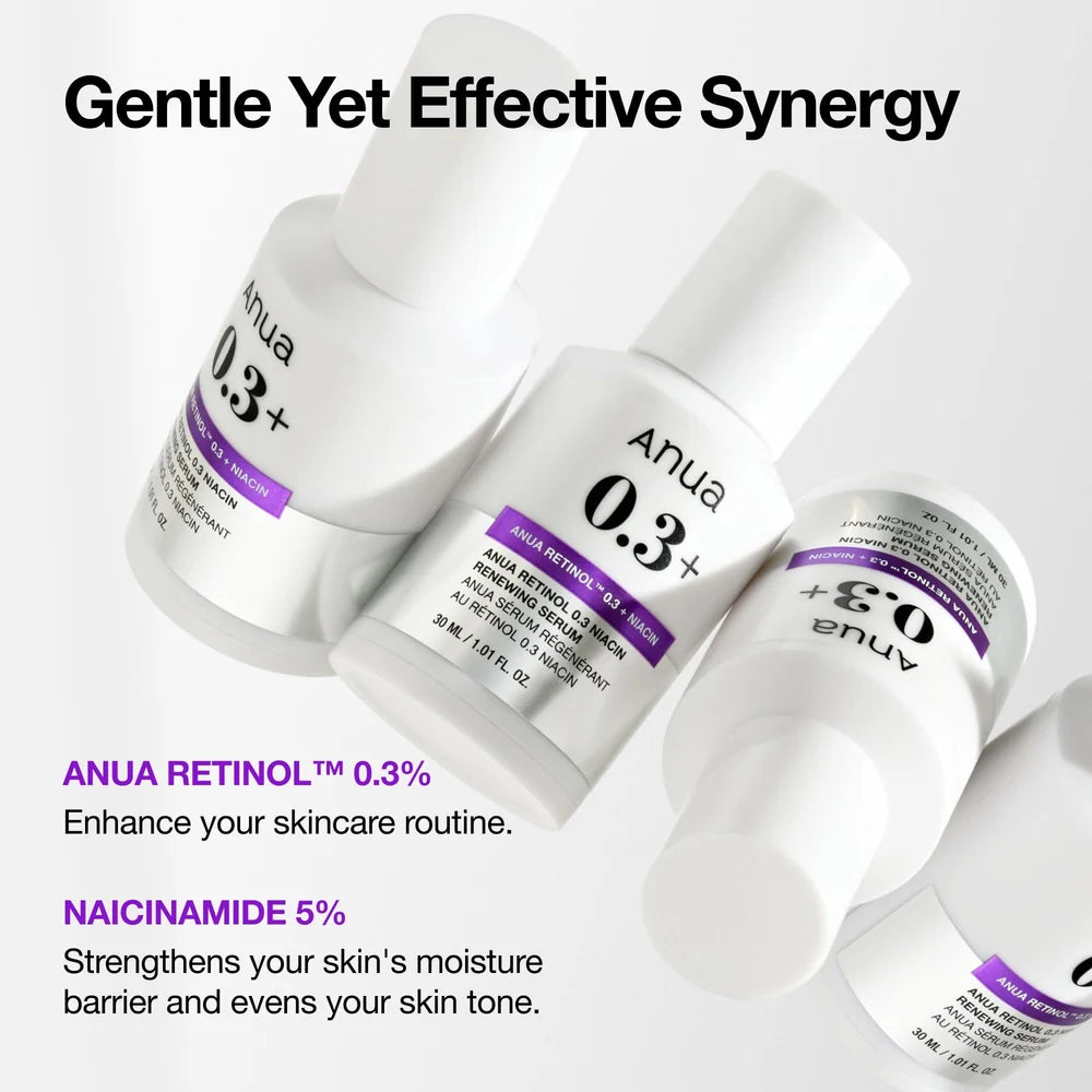 Anua Retinol 0.3% + Niacin Renewing Serum 30ml — gentle Korean retinol and 5% niacinamide serum for texture, pores and fine lines Australia