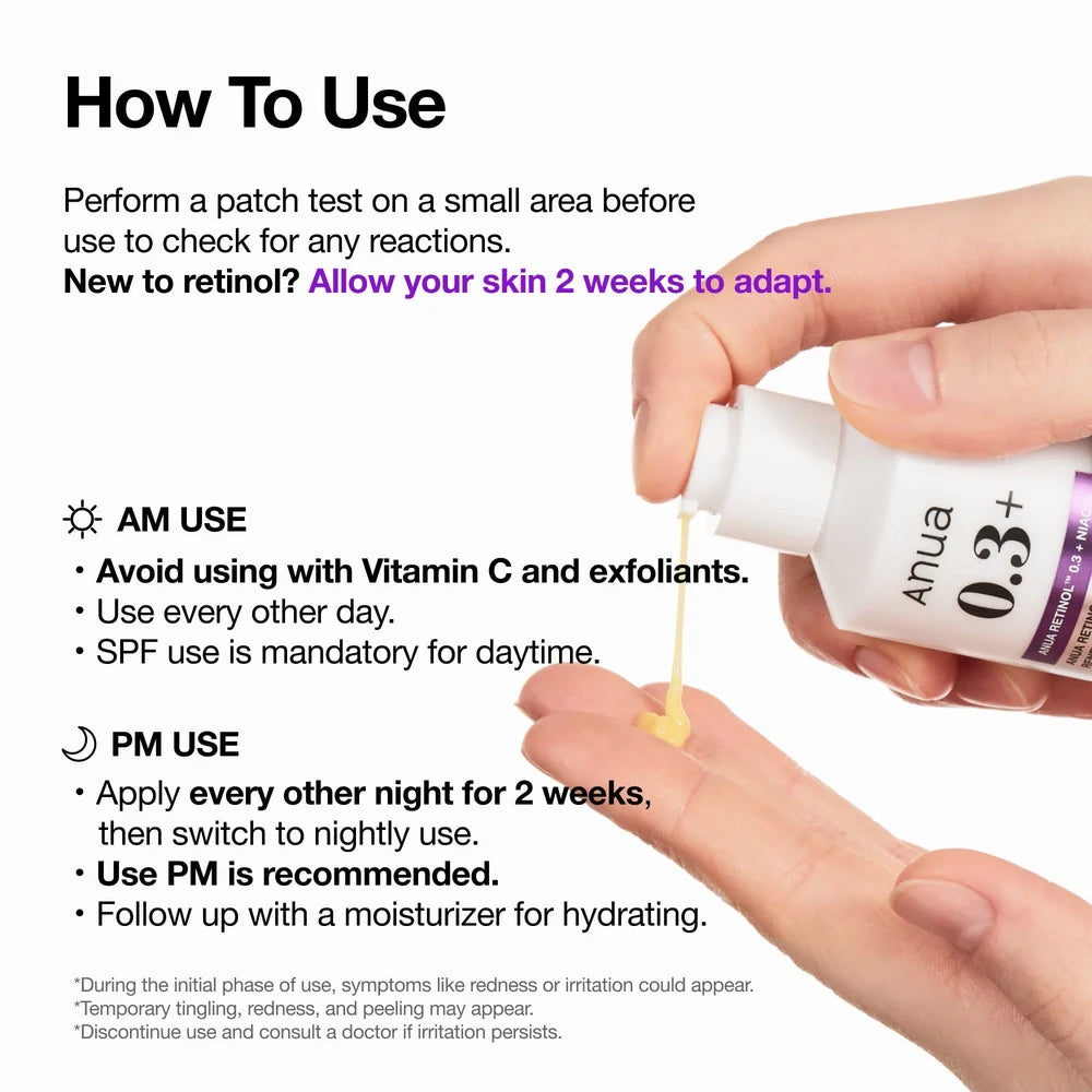 Anua Retinol 0.3% + Niacin Renewing Serum 30ml — gentle Korean retinol and 5% niacinamide serum for texture, pores and fine lines Australia