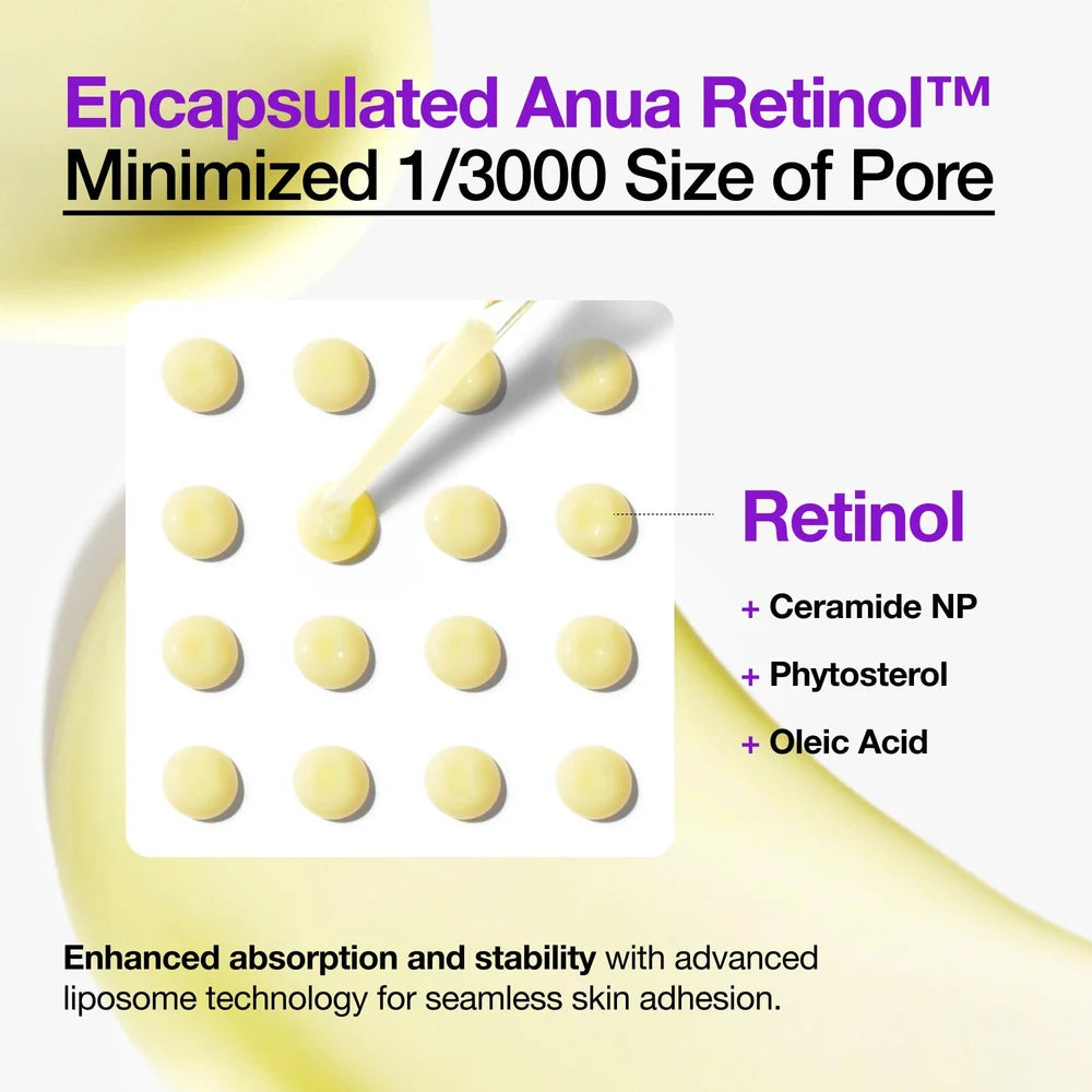Anua Retinol 0.3% + Niacin Renewing Serum 30ml — gentle Korean retinol and 5% niacinamide serum for texture, pores and fine lines Australia