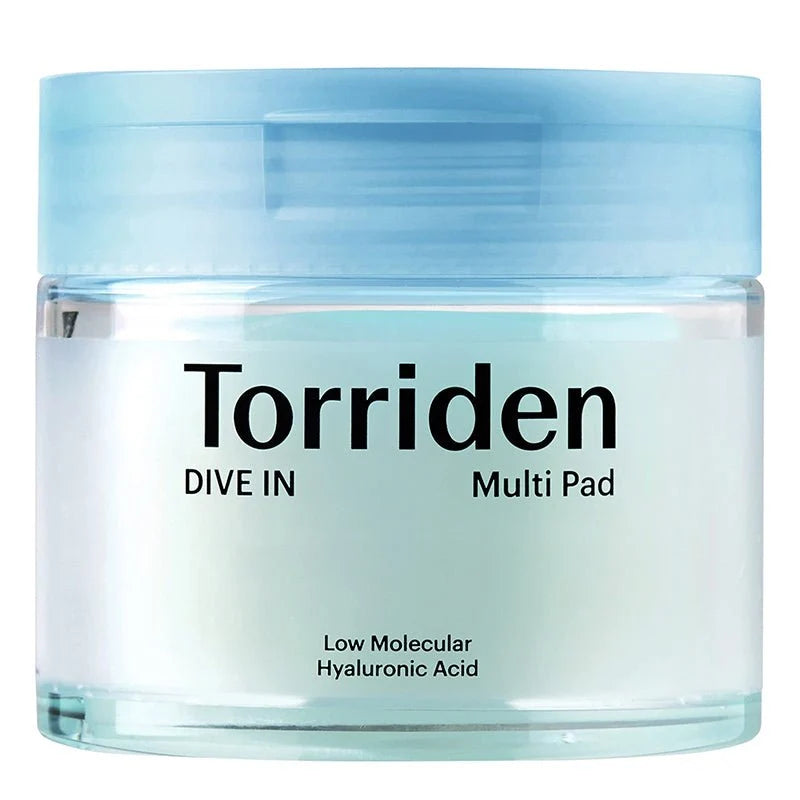 Torriden DIVE-IN Low Molecular Hyaluronic Acid Multi Pad 80 pads, vegan Korean dual-textured hyaluronic acid toner pads that hydrate and gently clarify Australia