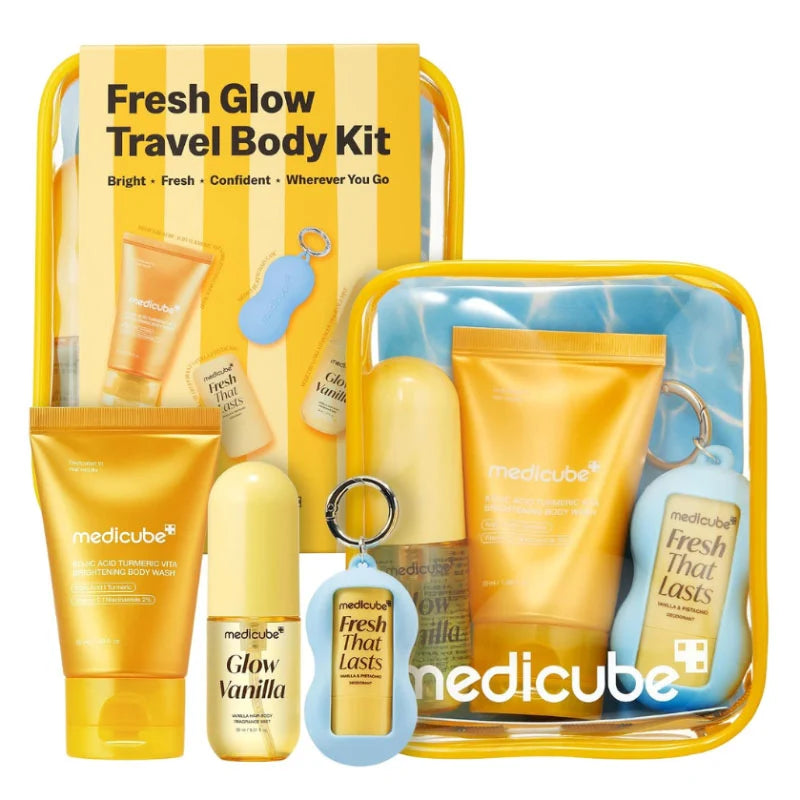 Medicube Fresh Glow Travel Body Kit — Korean travel body set with kojic acid body wash, deodorant and glow vanilla hair & body mist Australia